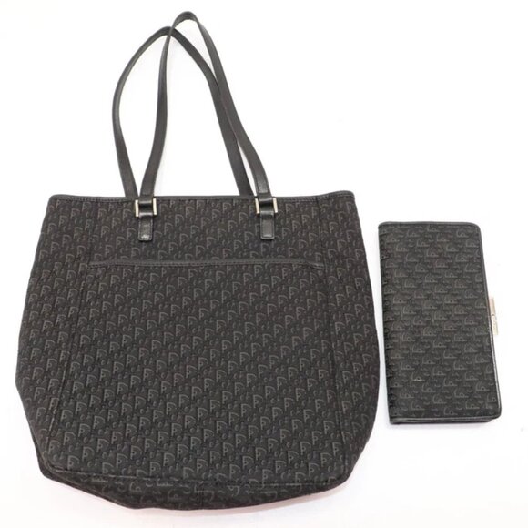 Christian Dior Cloth Trotter Pattern Shoulder Canvas Tote B0L 0073 - Black - Picture 1 of 15